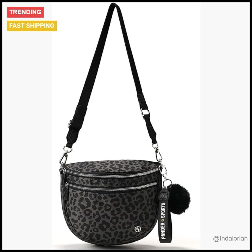 Nylon Crossbody Bum Bag with Adjustable Strap and Pompom Keychain Wristlet Charm